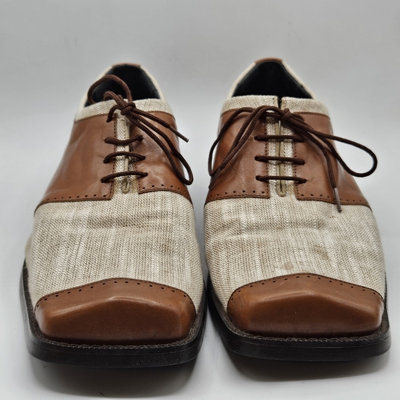 Marco Vicci taupe linen and brown leather shoes size 12 - Picture 2 of 13